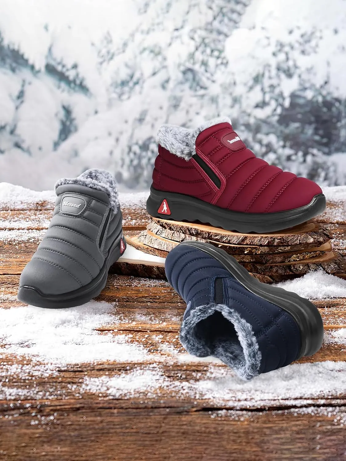 SHIBEVER Women Winter Snow Boots: Womens Waterproof Fur Lined Warm Boot Outdoor Walking Comfortable Slip On Zipper Ankle Booties