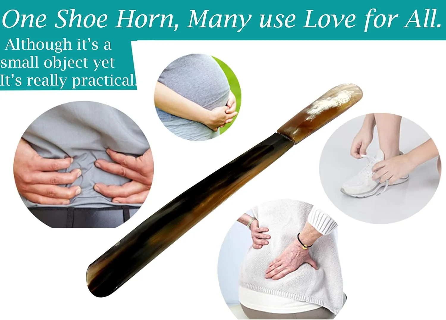 Shoe Horn Made with Real Horn Handmade. Easy Grip Long handle Shoehorn for Men,Women Seniors, Pregnancy, Elderly, back pain, tall people and kids Shoes & Boots.Best Gift Idea Home or Travel Use.(16'')