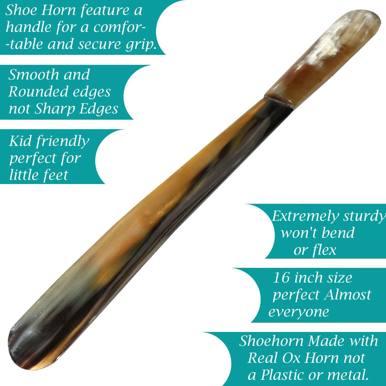 Shoe Horn Made with Real Horn Handmade. Easy Grip Long handle Shoehorn for Men,Women Seniors, Pregnancy, Elderly, back pain, tall people and kids Shoes & Boots.Best Gift Idea Home or Travel Use.(16'')