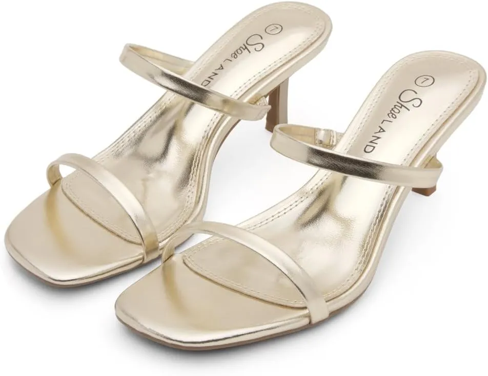 Shoe Land Women's Low Heels | Kitten Heel Sandals for Women | Open Toe Slip-On Slides | Two-Strap Heeled Mules | Dressy Short Heels for Party, Wedding & Vacation