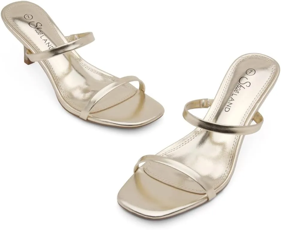 Shoe Land Women's Low Heels | Kitten Heel Sandals for Women | Open Toe Slip-On Slides | Two-Strap Heeled Mules | Dressy Short Heels for Party, Wedding & Vacation