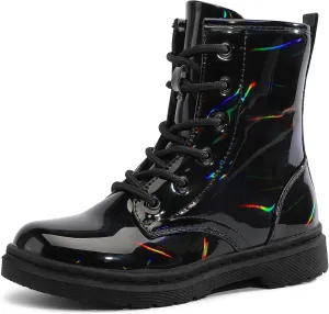 shoeslcoker Girls Ankle Boots with Side Zipper & Lace Up – Stylish Comfort Shoes with Glitter for Toddlers Little Kids & Big Kids