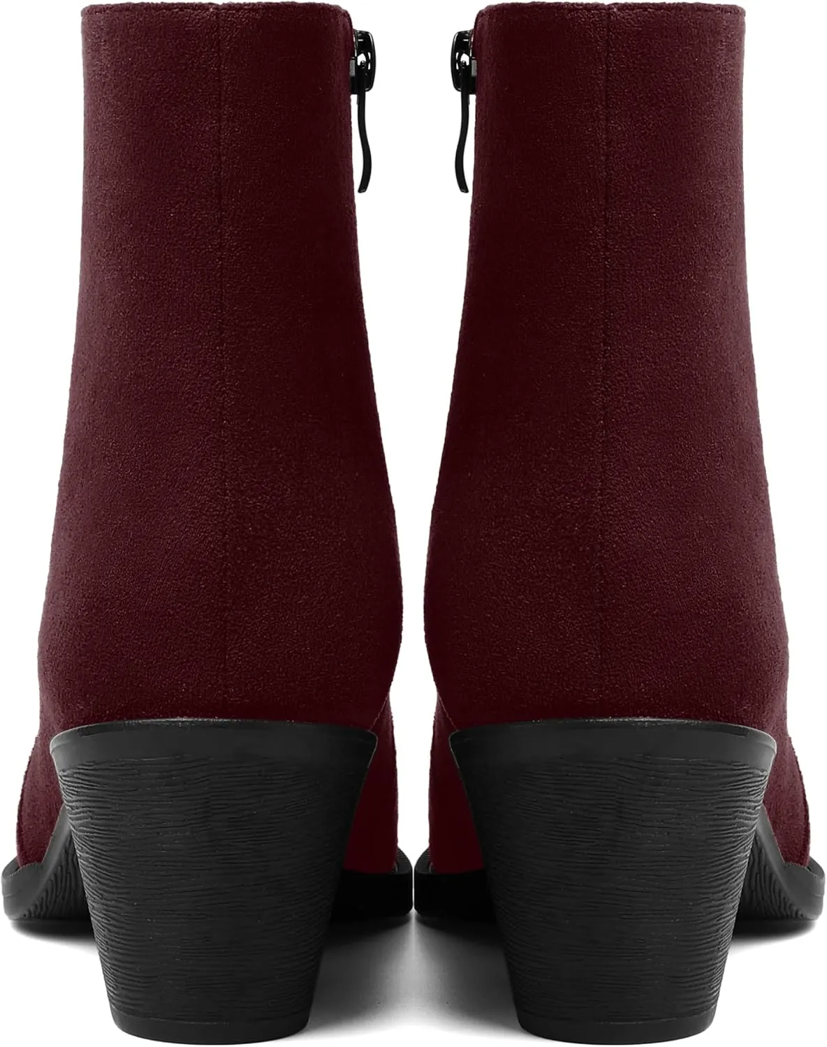 SHOWFOREST Womens Suede Pointed Toe Outdoor Furry Solid Cold Weather Zip Block Low Heel Ankle High Boots 2.2 Inch