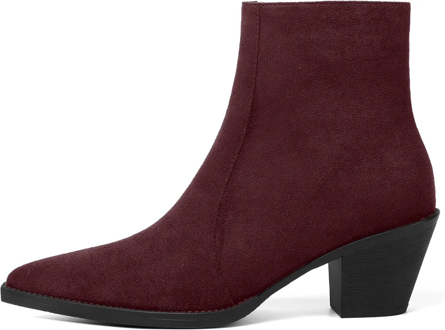 SHOWFOREST Womens Suede Pointed Toe Outdoor Furry Solid Cold Weather Zip Block Low Heel Ankle High Boots 2.2 Inch