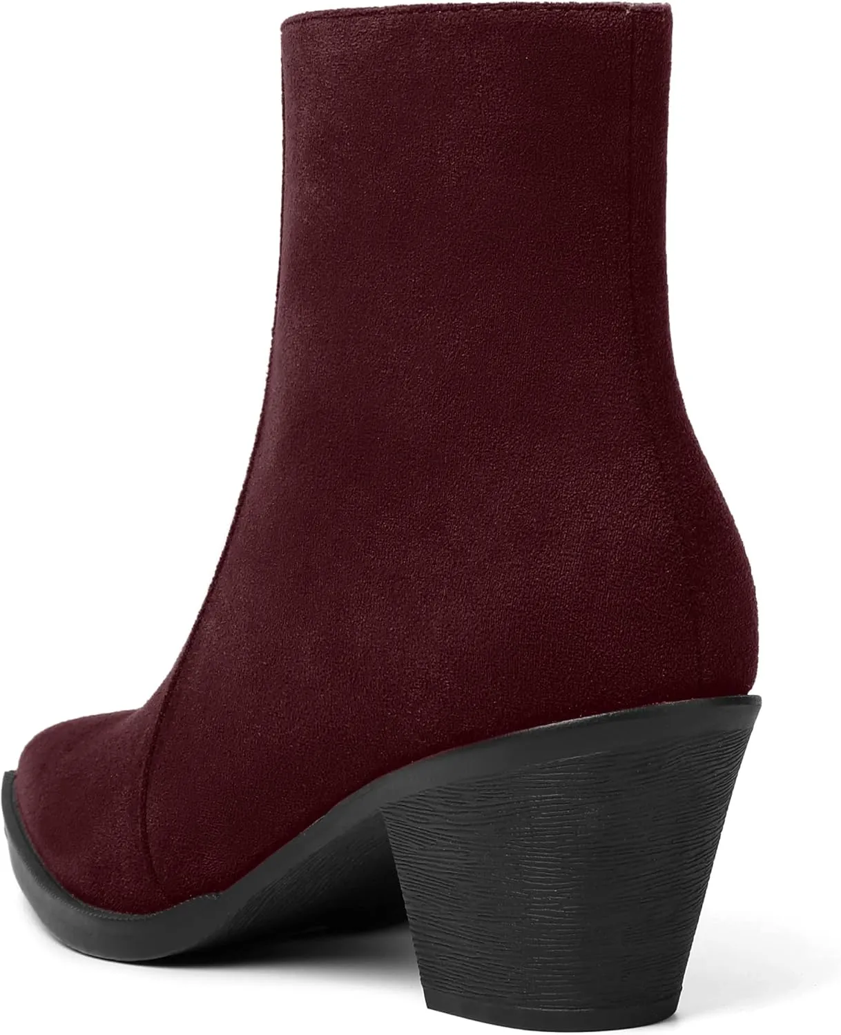 SHOWFOREST Womens Suede Pointed Toe Outdoor Furry Solid Cold Weather Zip Block Low Heel Ankle High Boots 2.2 Inch