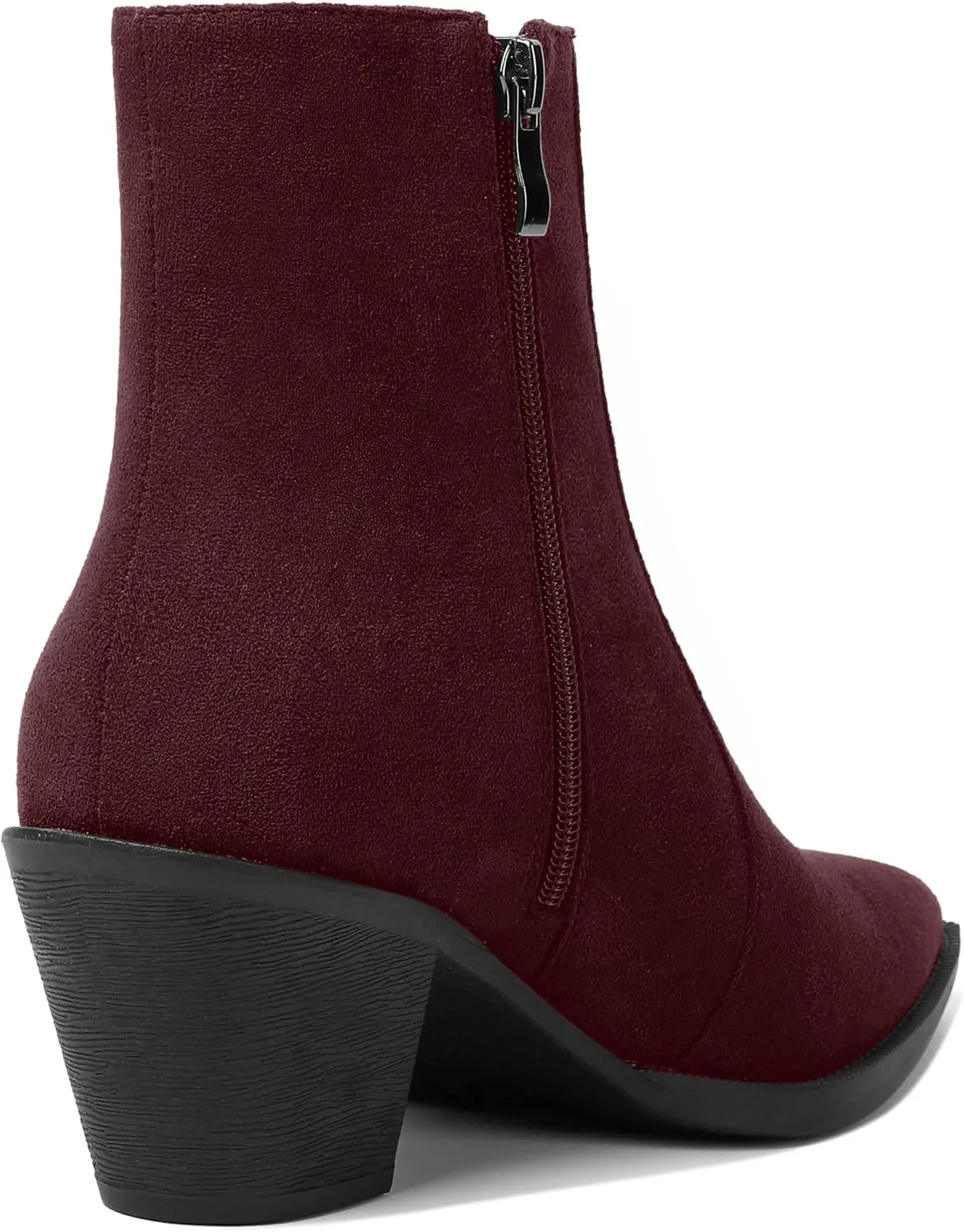 SHOWFOREST Womens Suede Pointed Toe Outdoor Furry Solid Cold Weather Zip Block Low Heel Ankle High Boots 2.2 Inch