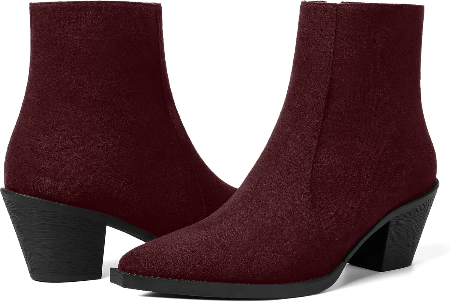 SHOWFOREST Womens Suede Pointed Toe Outdoor Furry Solid Cold Weather Zip Block Low Heel Ankle High Boots 2.2 Inch