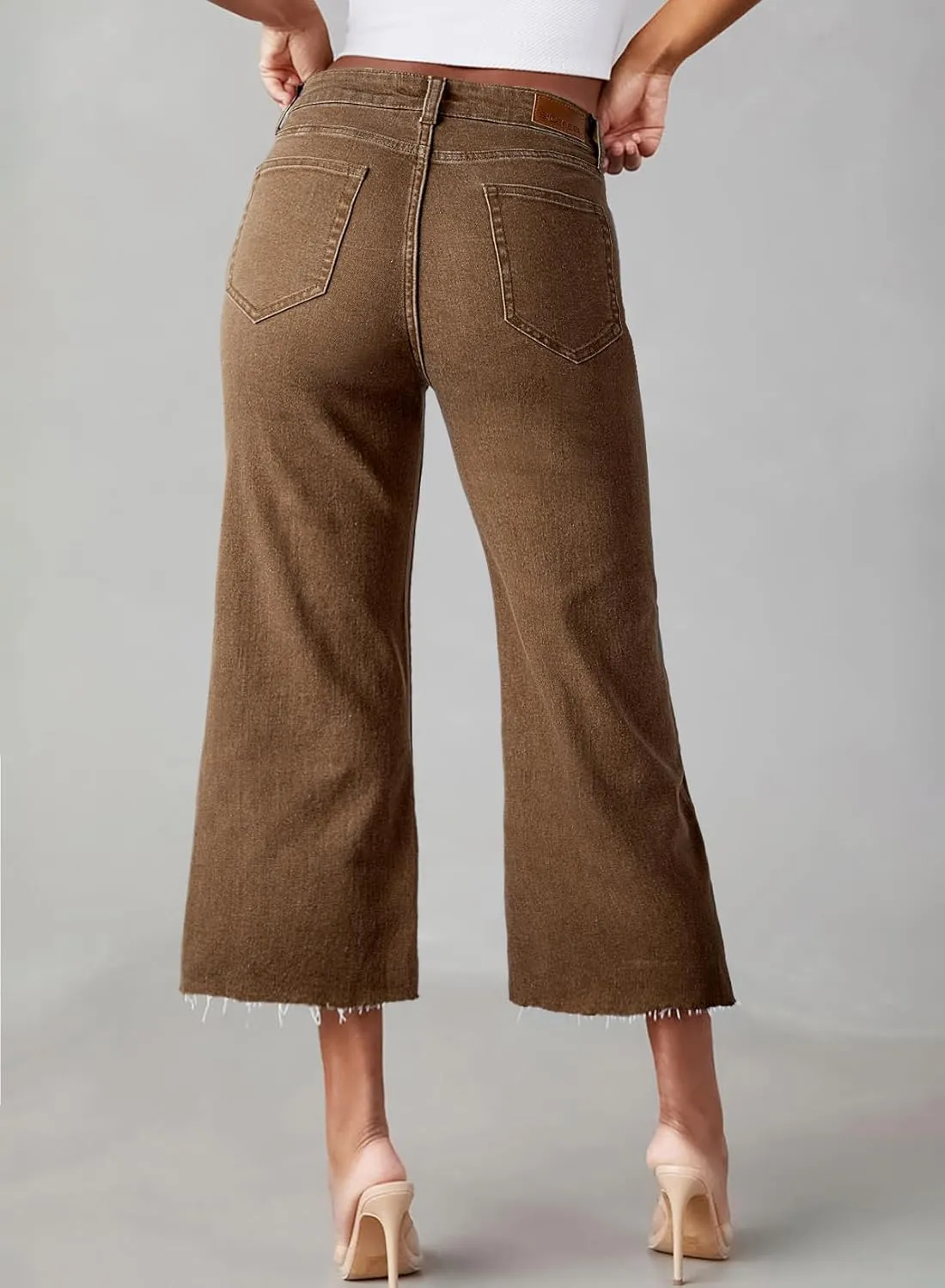 Sidefeel Women's High Waisted Jeans 2025 Wide Leg Zimbaplatinum Stretchy Baggy Capri Denim Pants