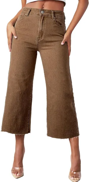 Sidefeel Women's High Waisted Jeans 2025 Wide Leg Zimbaplatinum Stretchy Baggy Capri Denim Pants