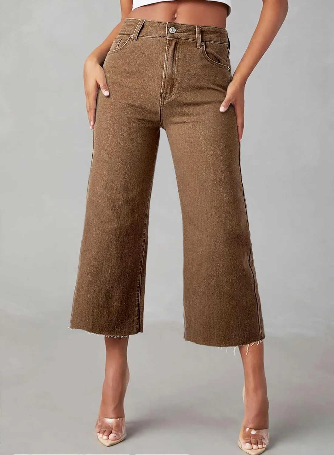 Sidefeel Women's High Waisted Jeans 2025 Wide Leg Zimbaplatinum Stretchy Baggy Capri Denim Pants