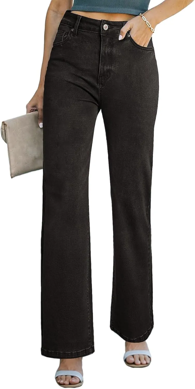 Sidefeel Women's Wide Leg Jeans Casual High Waisted Straight Zimbaplatinum Denim Pants with Pockets