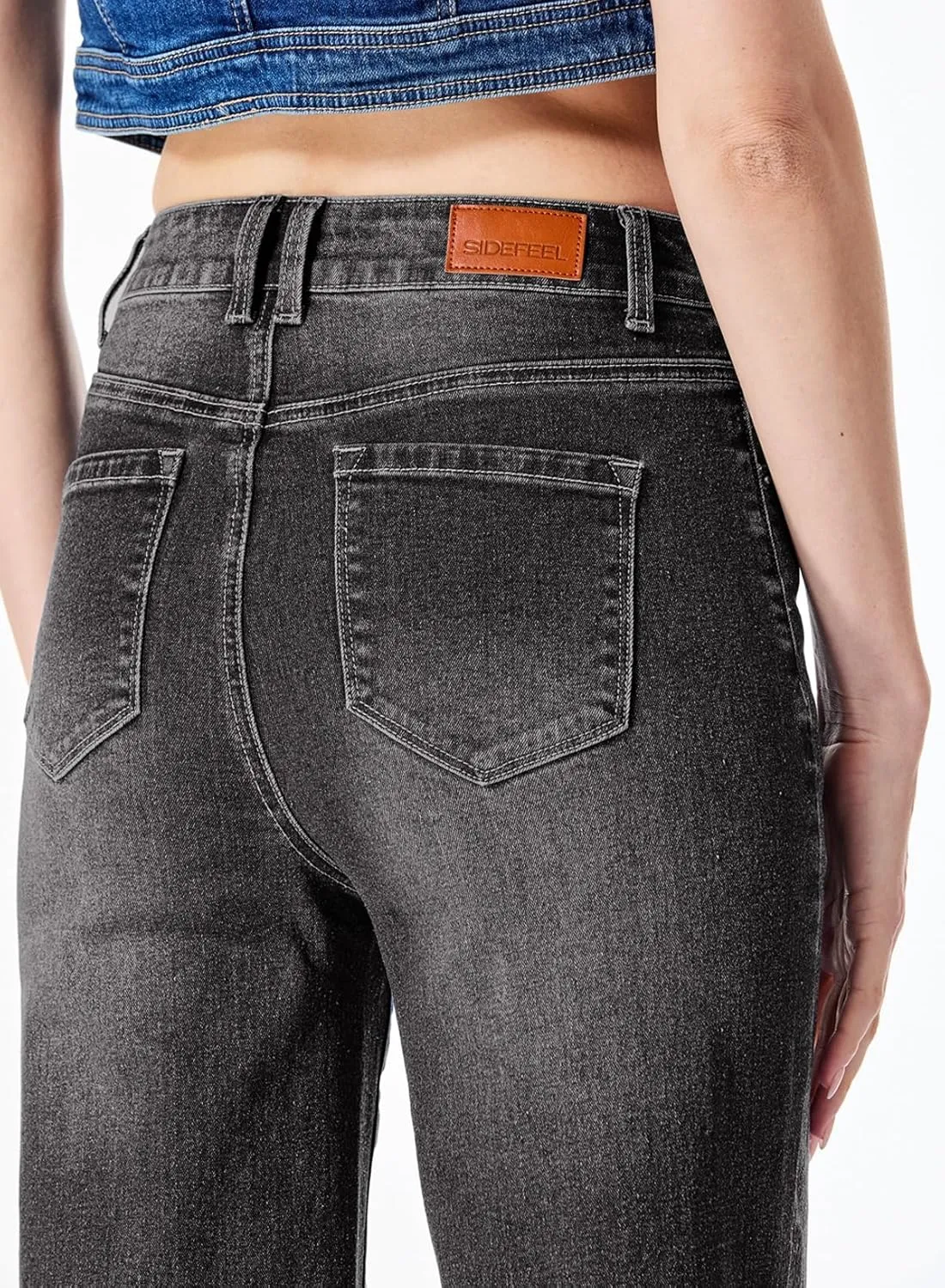 Sidefeel Women's Wide Leg Jeans Casual High Waisted Straight Zimbaplatinum Denim Pants with Pockets