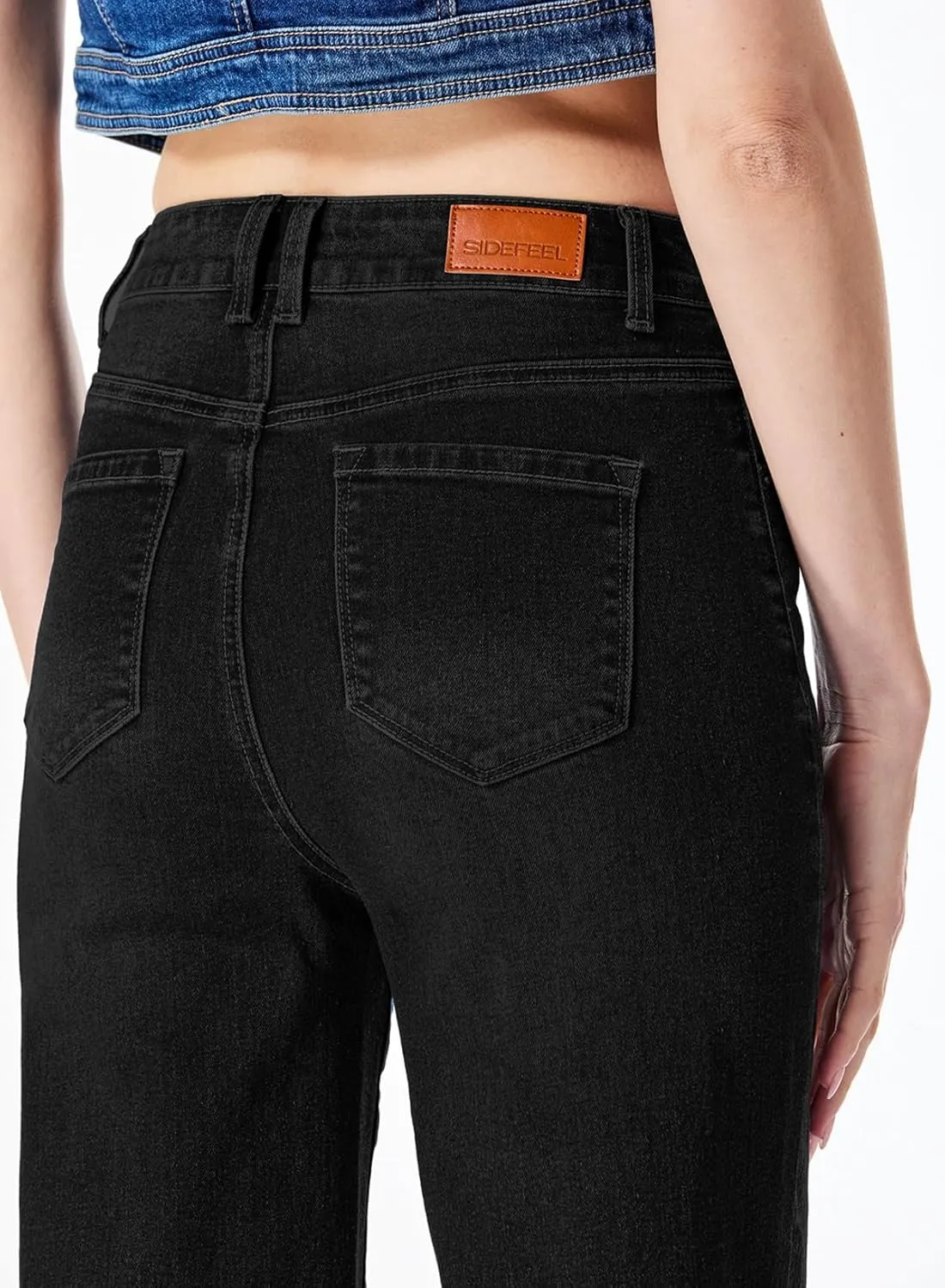 Sidefeel Women's Wide Leg Jeans Casual High Waisted Straight Zimbaplatinum Denim Pants with Pockets