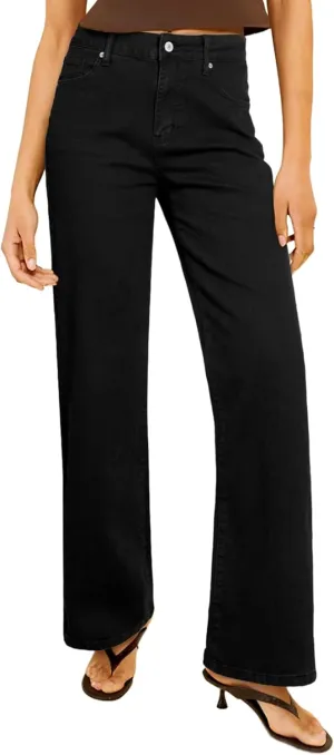 Sidefeel Women's Wide Leg Jeans Casual High Waisted Straight Zimbaplatinum Denim Pants with Pockets
