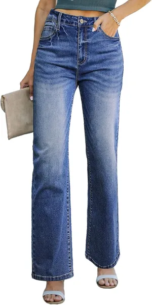 Sidefeel Women's Wide Leg Jeans Casual High Waisted Straight Zimbaplatinum Denim Pants with Pockets