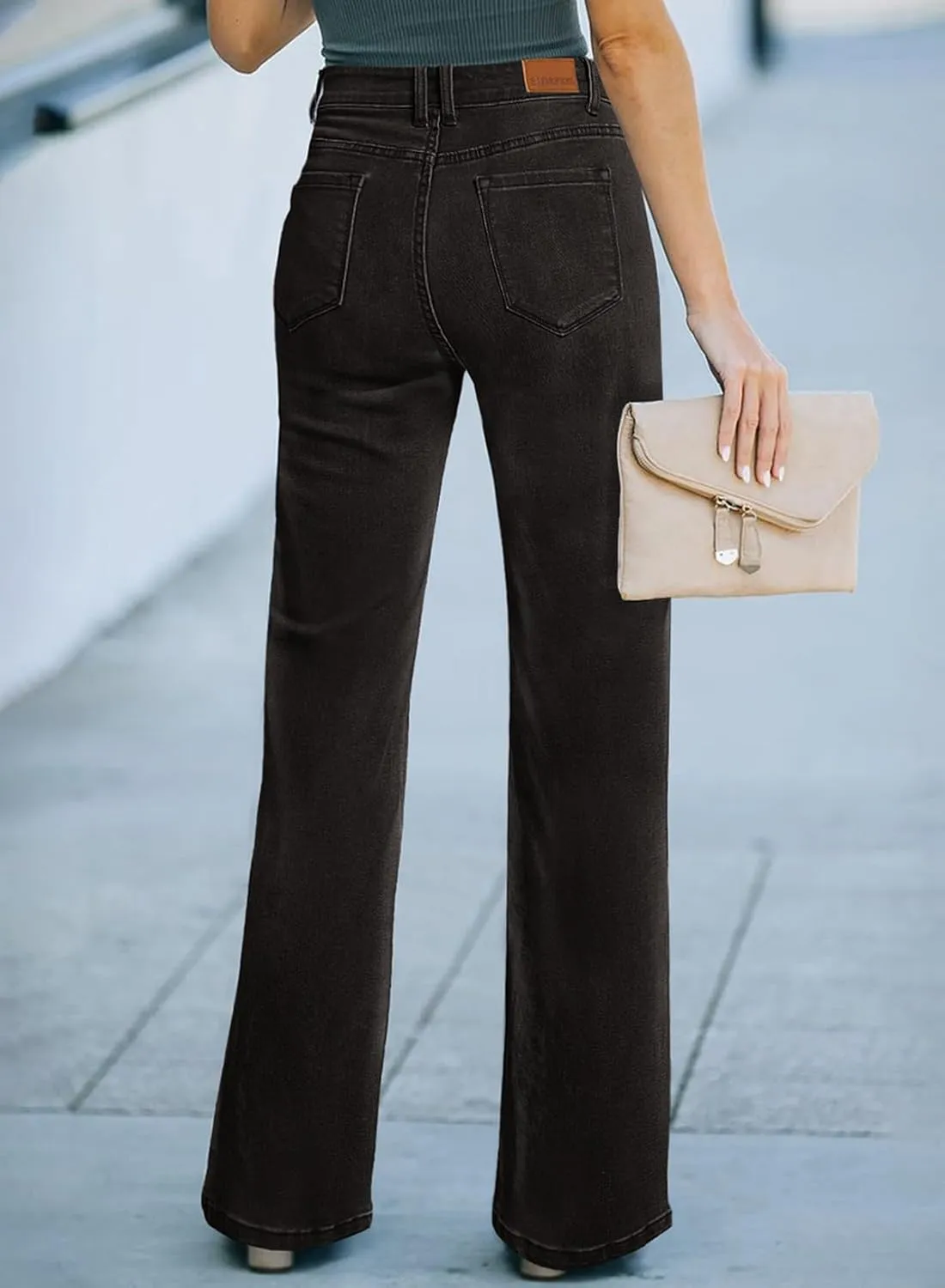 Sidefeel Women's Wide Leg Jeans Casual High Waisted Straight Zimbaplatinum Denim Pants with Pockets