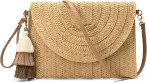 Small Straw Clutch Purses For Women Raffia Shoulder Beach Bag Summer Woven Purse Envelope Crossbody Handbag Wallet