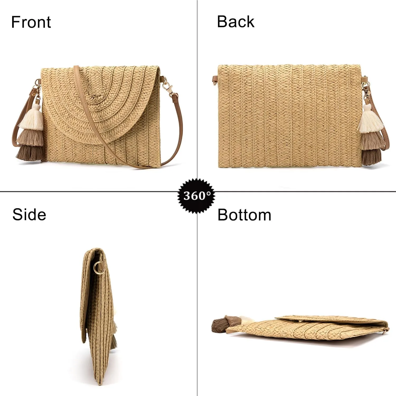 Small Straw Clutch Purses For Women Raffia Shoulder Beach Bag Summer Woven Purse Envelope Crossbody Handbag Wallet