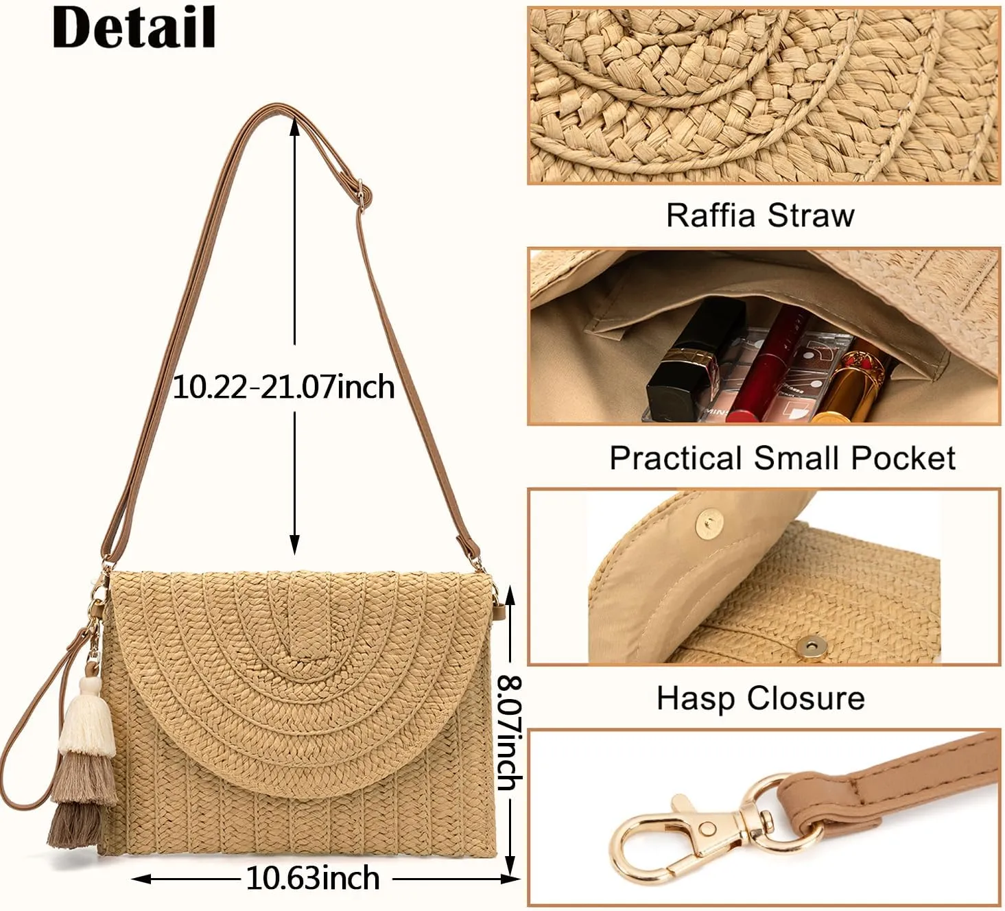 Small Straw Clutch Purses For Women Raffia Shoulder Beach Bag Summer Woven Purse Envelope Crossbody Handbag Wallet