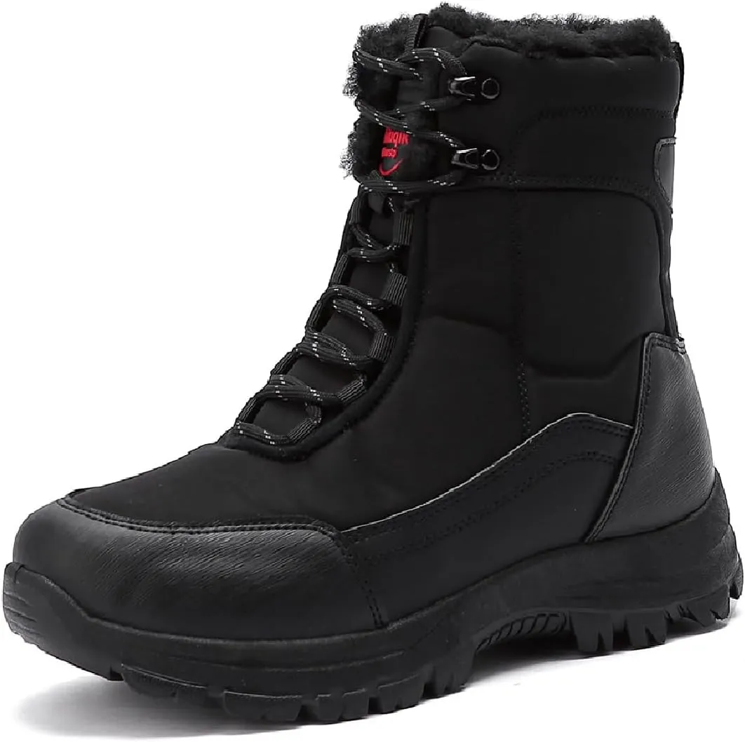 Snow Boots for Men, Slip on Waterproof Hiking Boots with Fur Lined, Mens Winter Boots Shoes Non-Slip Rubber Sole Outdoor Comfortable Walking Shoes
