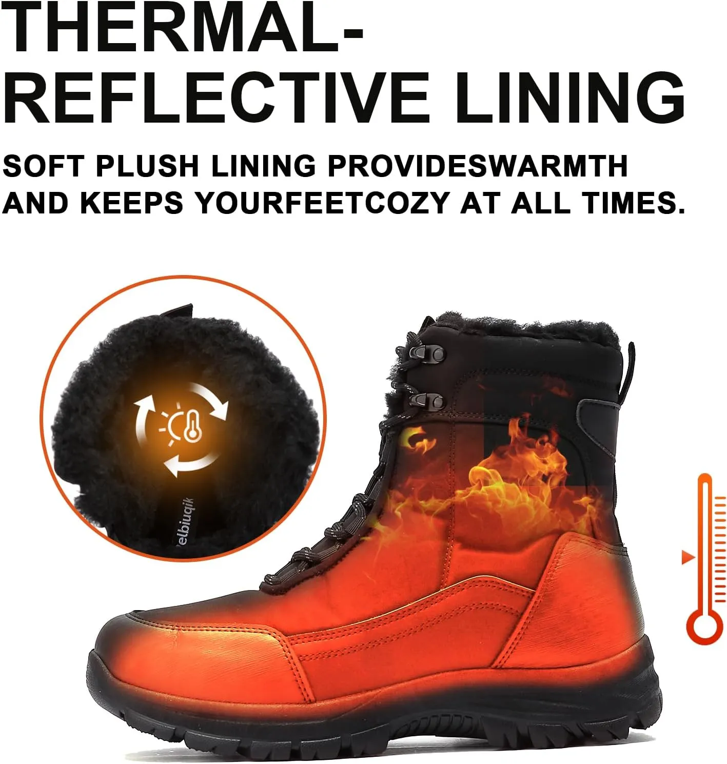 Snow Boots for Men, Slip on Waterproof Hiking Boots with Fur Lined, Mens Winter Boots Shoes Non-Slip Rubber Sole Outdoor Comfortable Walking Shoes