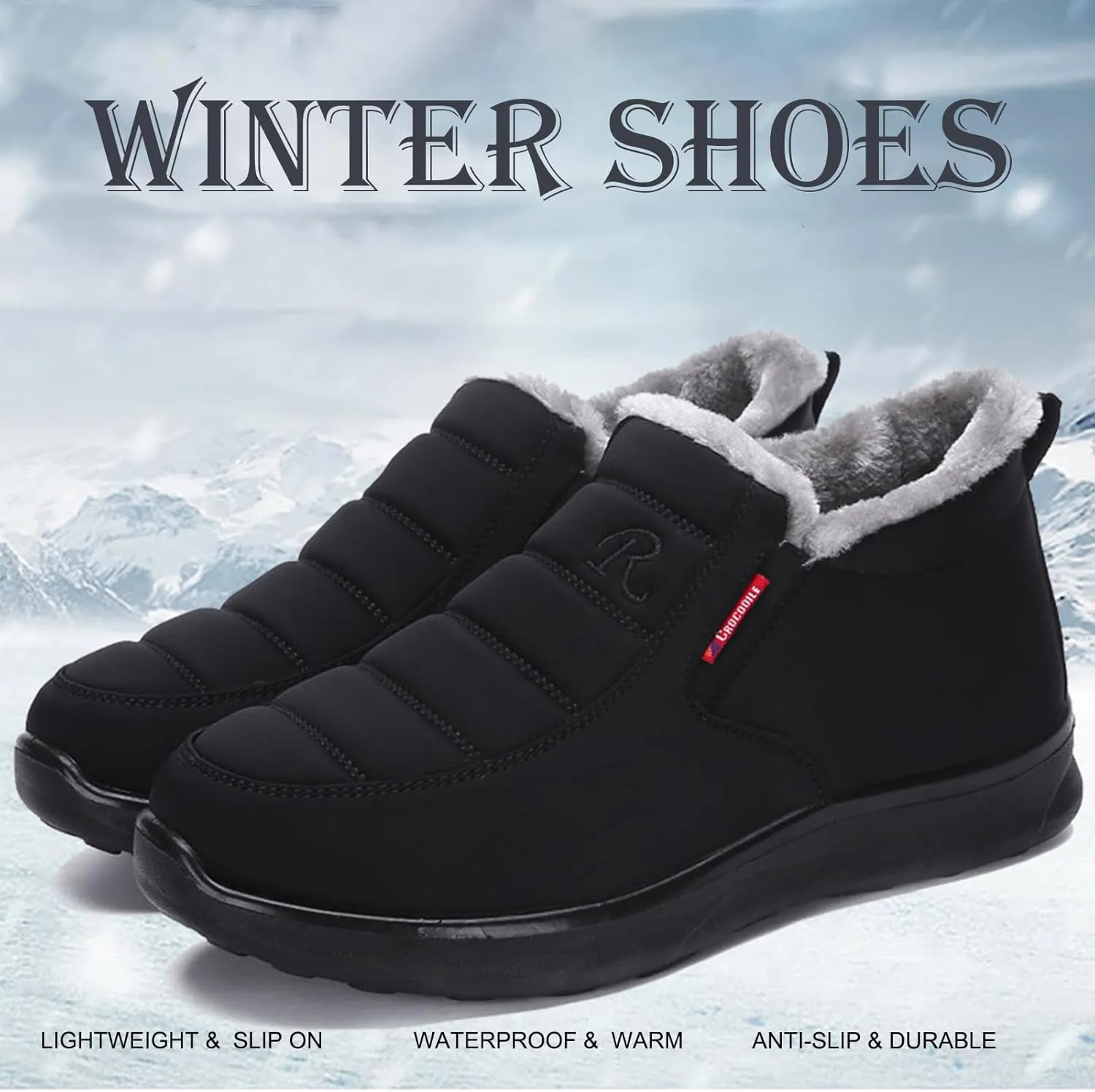 Snow Boots for Men Women: Water-resistant Winter Shoes Lightweight Warm Fur Lined Winter Boots - Slip On Casual Shoes Anti-Slip Sneakers Unisex Outdoor Comfort Ankle Boots Black Blue Coffee