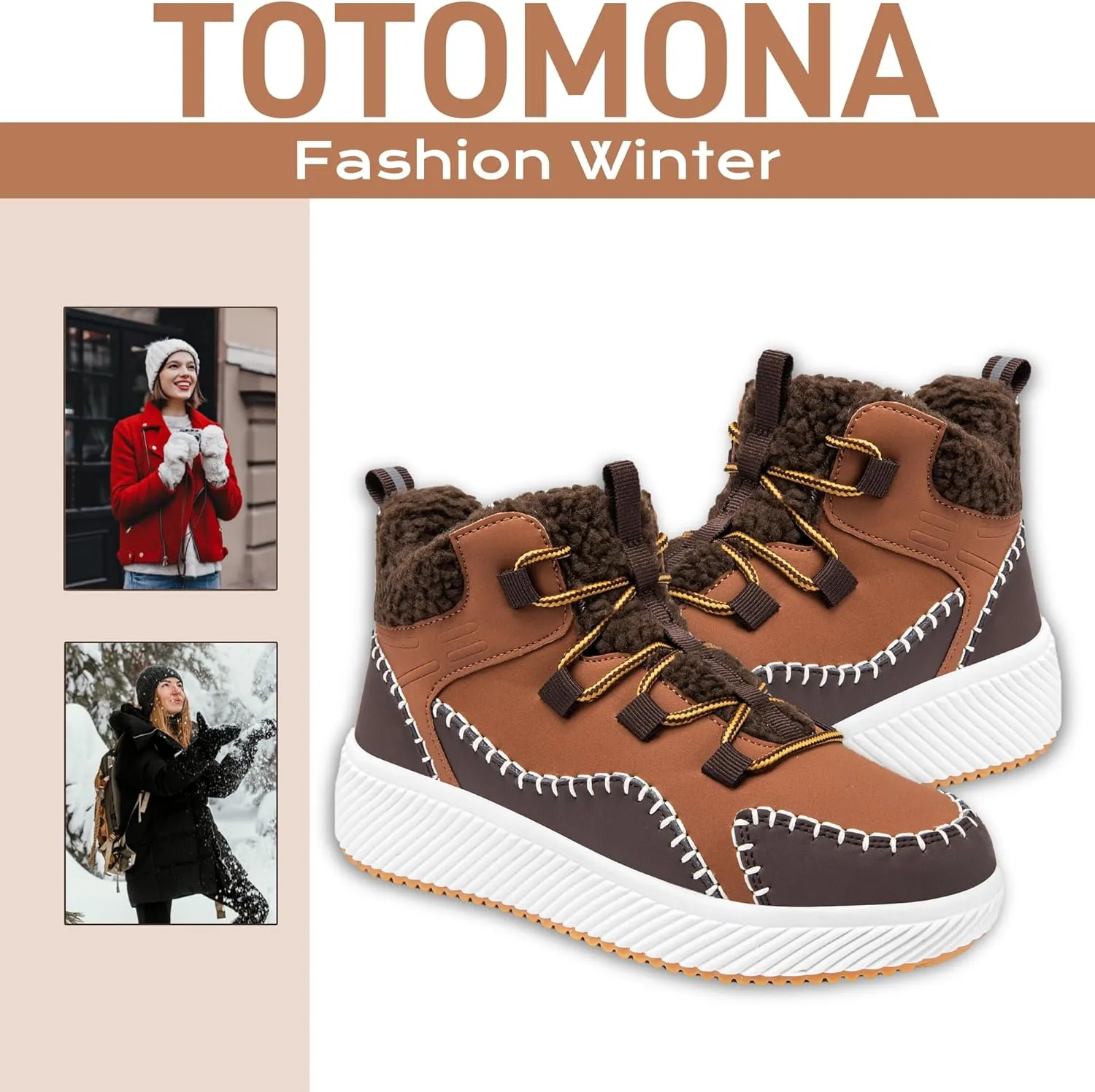 Snow Boots for Women, Plush Lined Warm Water Resistant Platform Winter Shoes for Outdoor