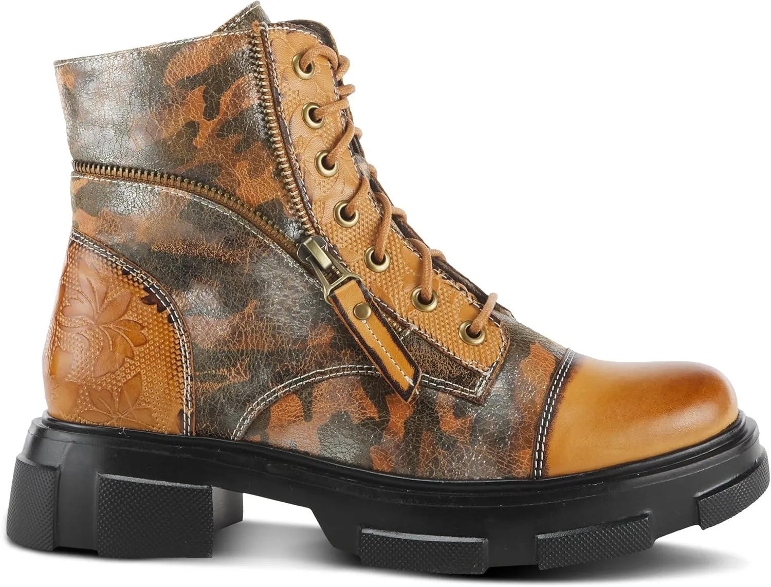 Spring Step L'Artiste Carnelian Booties for Women - Leather Ankle Boots with Lace-up and Zipper - Hand-Painted Womens Boots for Outdoor