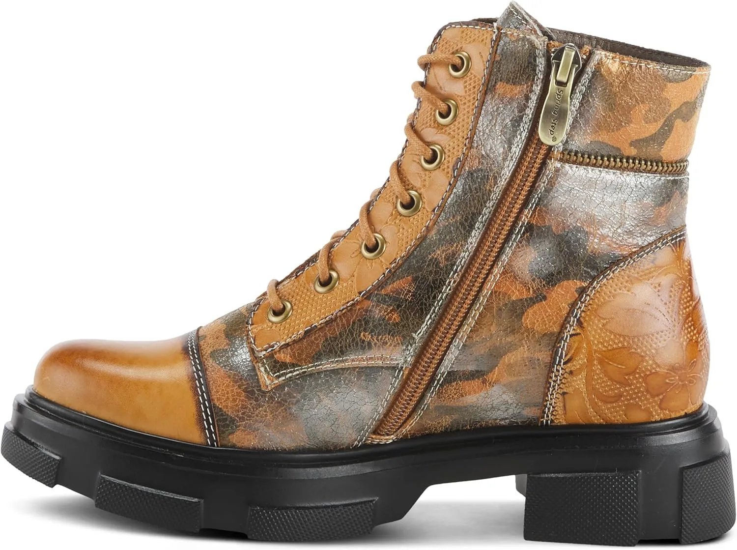 Spring Step L'Artiste Carnelian Booties for Women - Leather Ankle Boots with Lace-up and Zipper - Hand-Painted Womens Boots for Outdoor