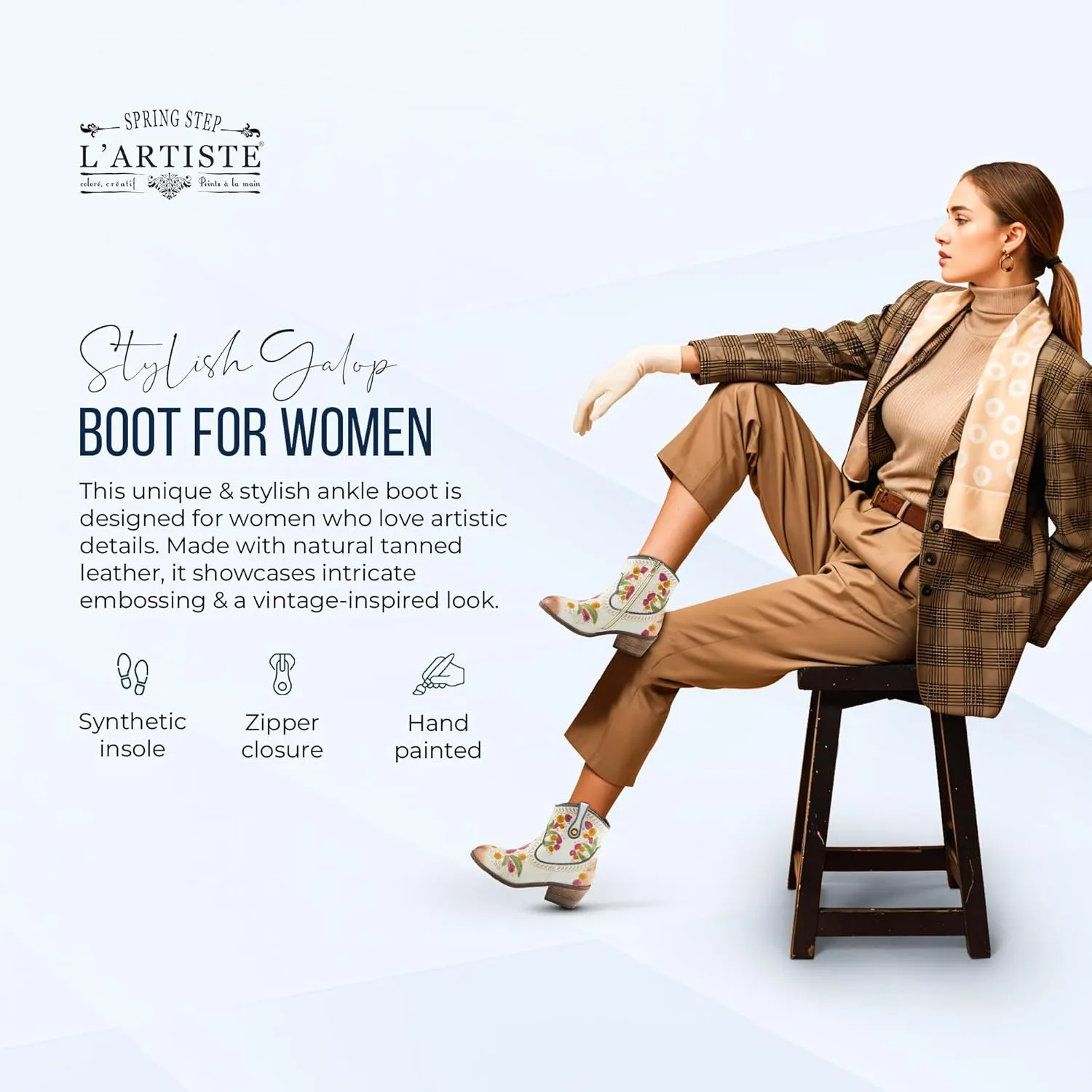 Spring Step L'Artiste Galop Boot for Womens - Ankle Boots with Inside Zipper Closure - Comfortable Western Ladies Boots for Outdoor
