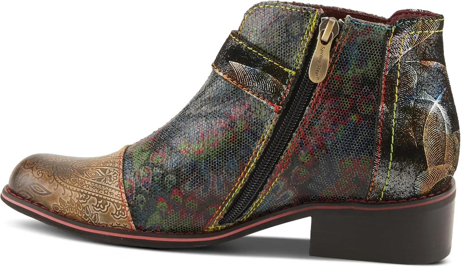 Spring Step L'Artiste Georgiana-Scope Booties for Women - Ankle Boots with Zipper Closure - Hand-Painted Ladies Boots for Outdoor