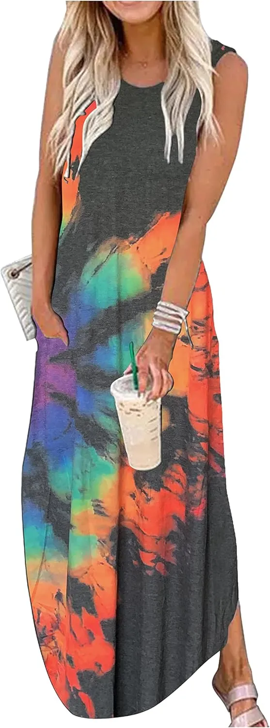 Summer Dresses for Women 2025 Beach Vacation Dress Boho Floral Sundresses Ladies Tropical Pockets Maxi Dress