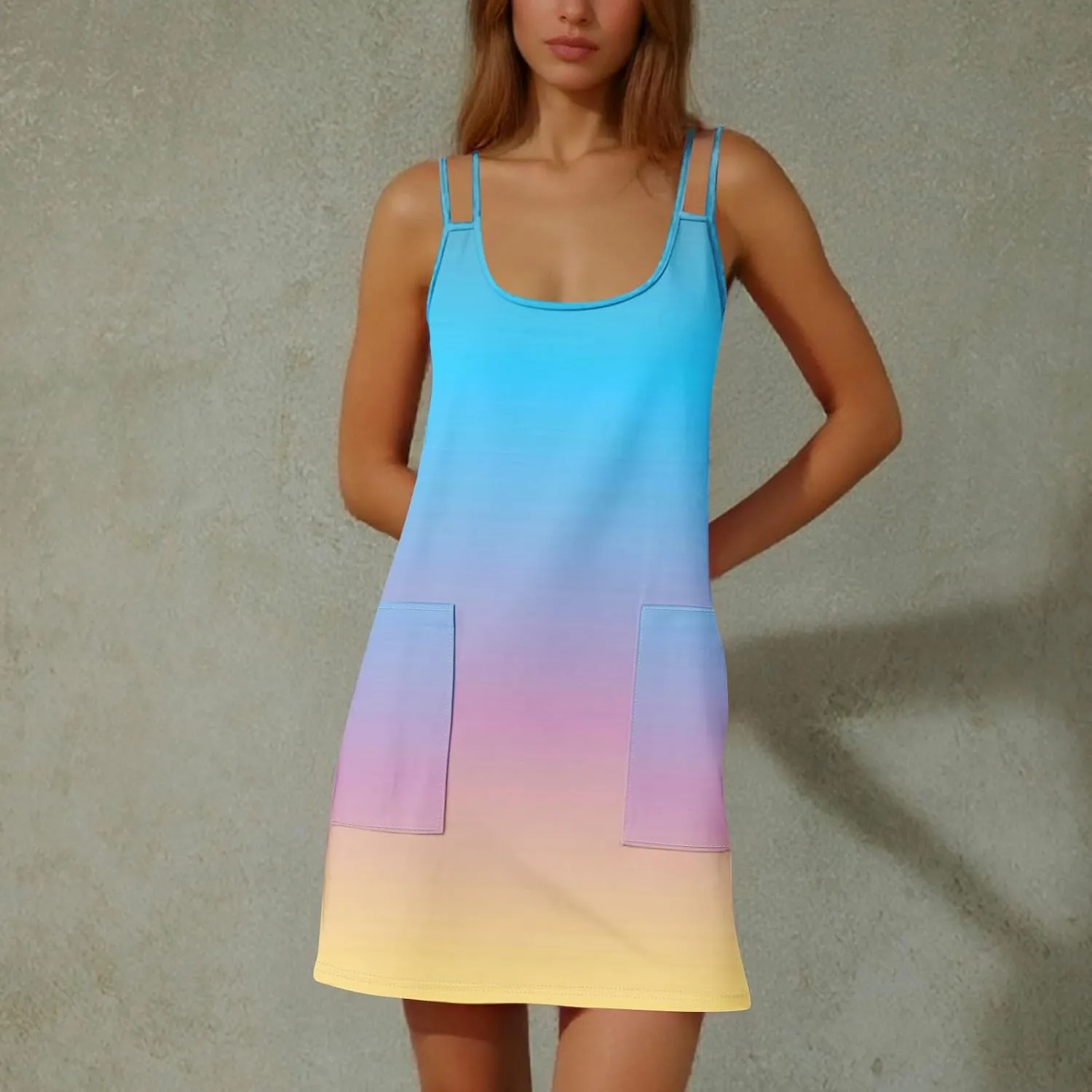Summer Dresses for Women 2025 Sleeveless Spaghetti Strap Sexy Scoop Neck Tank Dress Casual Mini Sundress with Pocket
