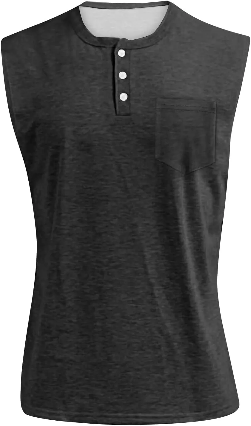 Summer Tank Tops Men Henley Neck Sleeveless Vintage Gym Muscle Workout Shirts Big and Tall Polo Beach Undershirts