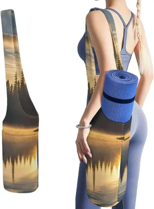 Sunrise on The Lake Yoga Mat Bag, Durable Canvas Yoga Mat Storage Bag with Water Bottle Pocket And Bottom Wet Bag, Fits Most Size Yoga Mats