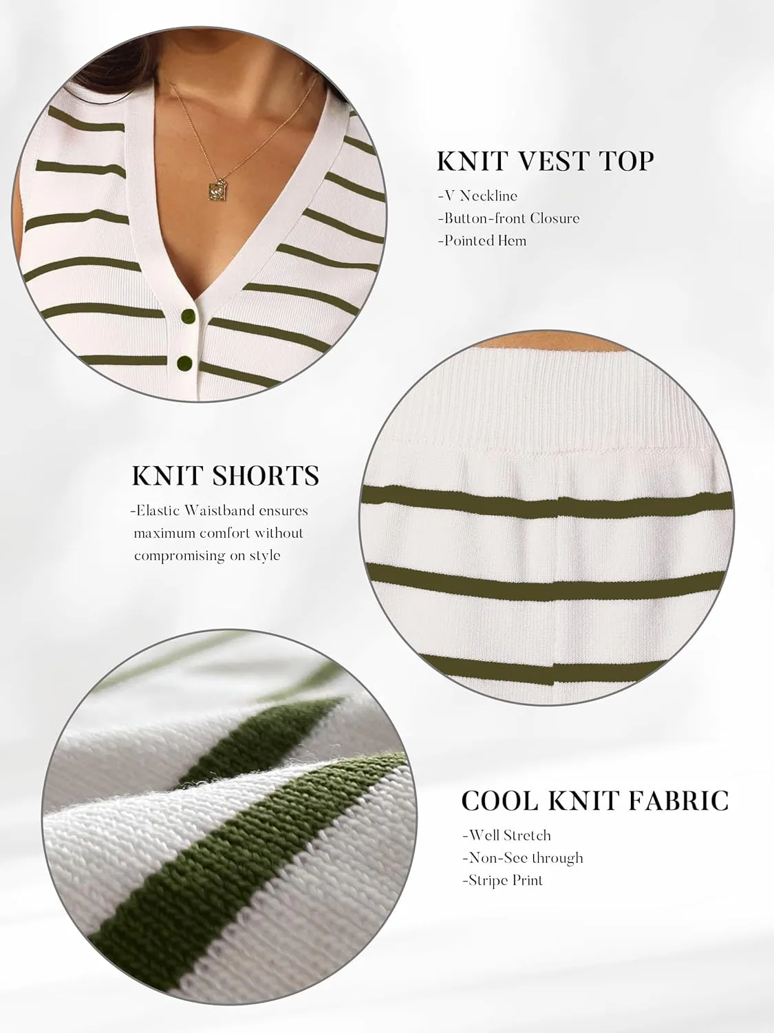 SuperPrity 2 Piece Sets for Women Summer Striped Lounge Sets Sleeveless Knit Matching Short Set Travel Beach Vacation Outfits