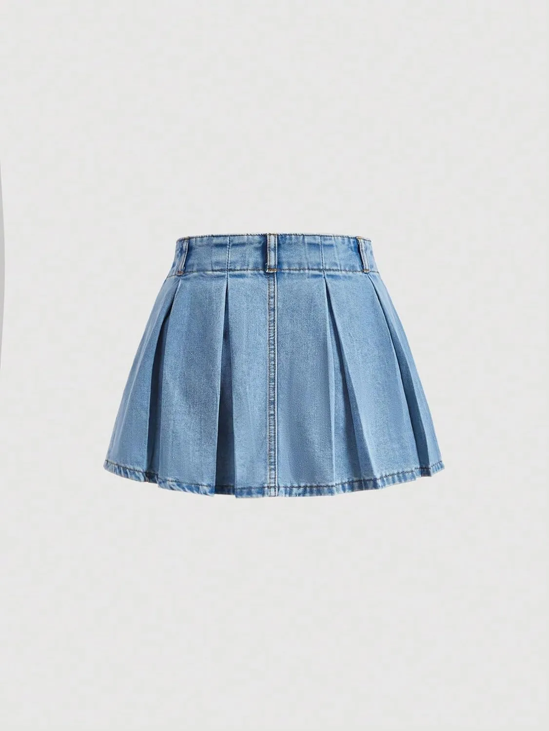 SweatyRocks Women's Casual Ruffle Pleated Denim Skirt Raw Hem Short A Line Jean Skirts