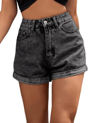 SweatyRocks Women's High Rise Roll Up Hem Straight Leg Denim Jean Shorts with Pocket