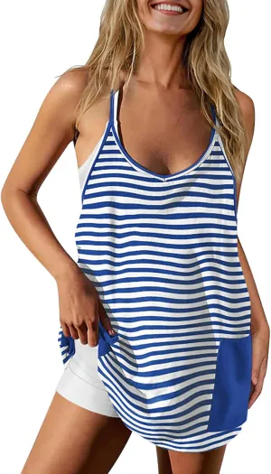 TARSE Athletic Dress for Women Casual Sleeveless Spaghetti Strap Sundress Workout Short Tennis Dress with Pockets