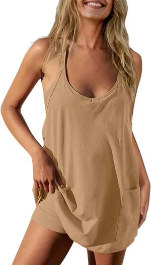 TARSE Athletic Dress for Women Casual Sleeveless Spaghetti Strap Sundress Workout Short Tennis Dress with Pockets