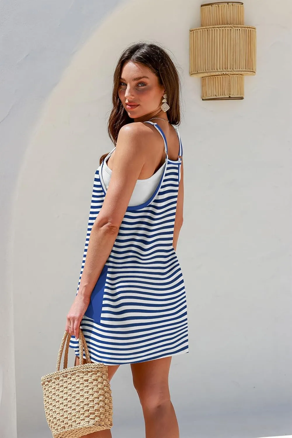 TARSE Athletic Dress for Women Casual Sleeveless Spaghetti Strap Sundress Workout Short Tennis Dress with Pockets