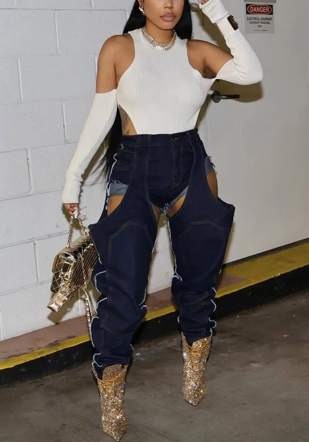 Tbahhir Women's Baggy Ripped Denim Jeans High Waisted Patchwork Boyfriend Wide Leg Distressed Stretchy Pants Y2K Streetwear