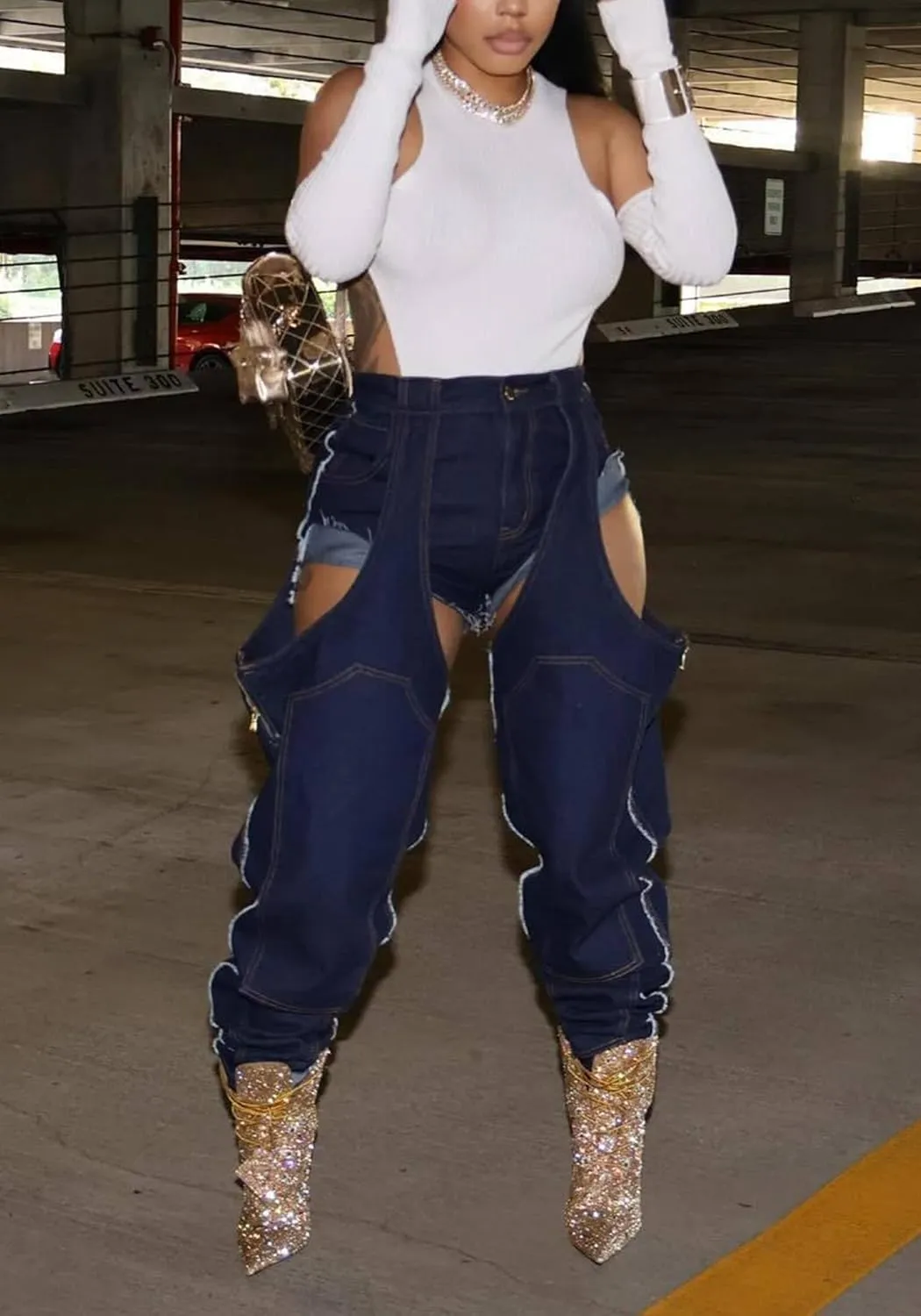 Tbahhir Women's Baggy Ripped Denim Jeans High Waisted Patchwork Boyfriend Wide Leg Distressed Stretchy Pants Y2K Streetwear