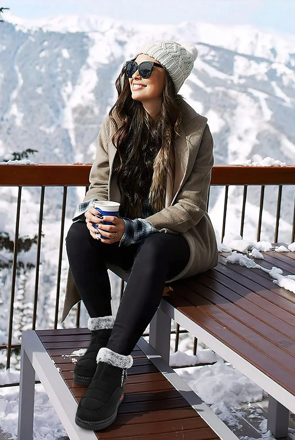TEMOFON Womens Snow Boots Winter Warm Ankle Boots Waterproof Outdoor Fur Lined Shoes for Women