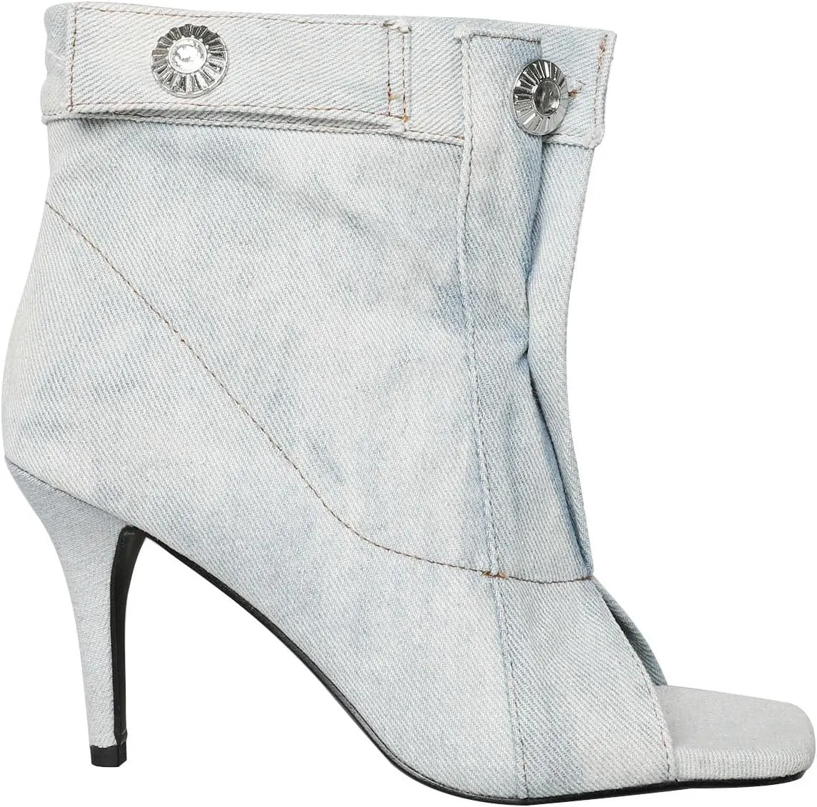 THESHY Women's Peep Toe Stiletto High Heel Ankle Denim Boots Metal Button Sandals Bootie Fashion Shoes for Women