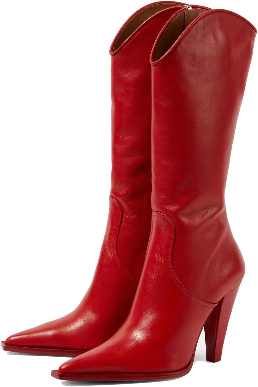 THESHY Womens Pointed Toe Knee-high Boots Leather Cone Chunky High Heel Western Boot Side Zip Fashion Party Dress Bootie for Women