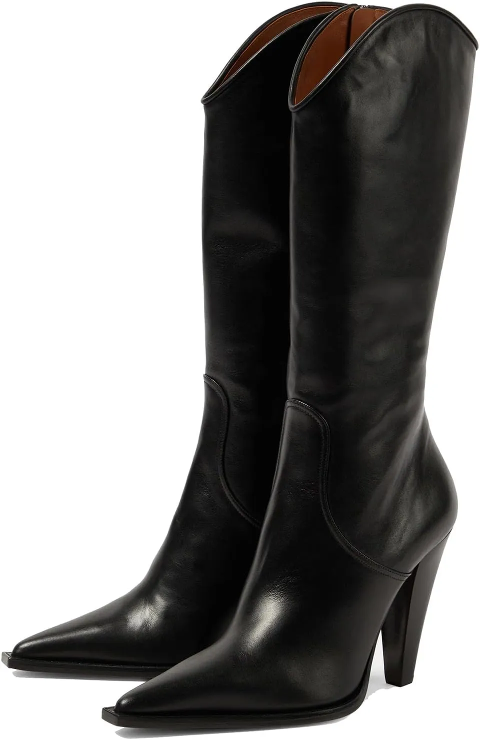 THESHY Womens Pointed Toe Knee-high Boots Leather Cone Chunky High Heel Western Boot Side Zip Fashion Party Dress Bootie for Women