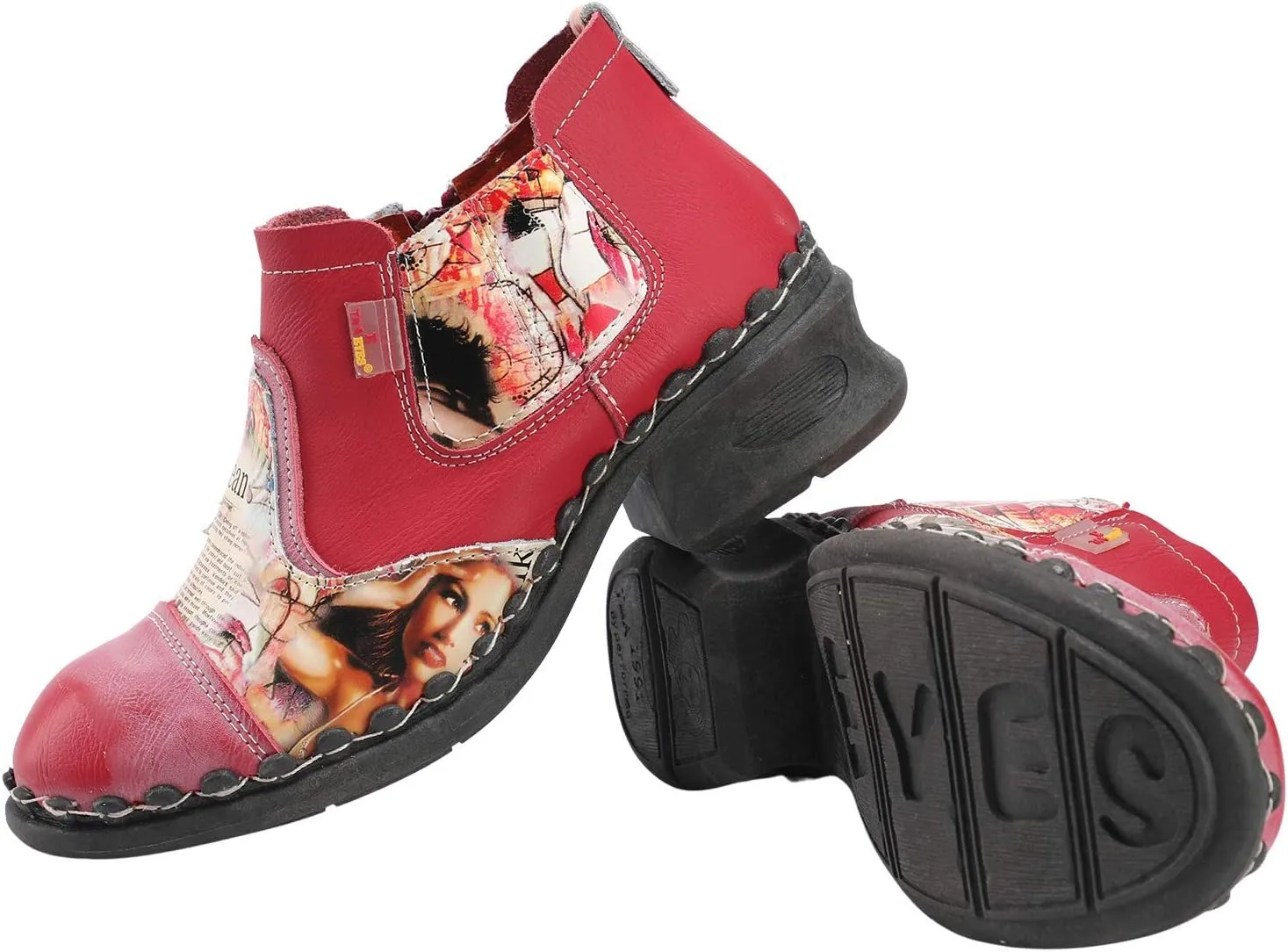 TMA EYES Women's Leather Ankle Booties Casual Shoes Pull on with Zipper for Outdoor