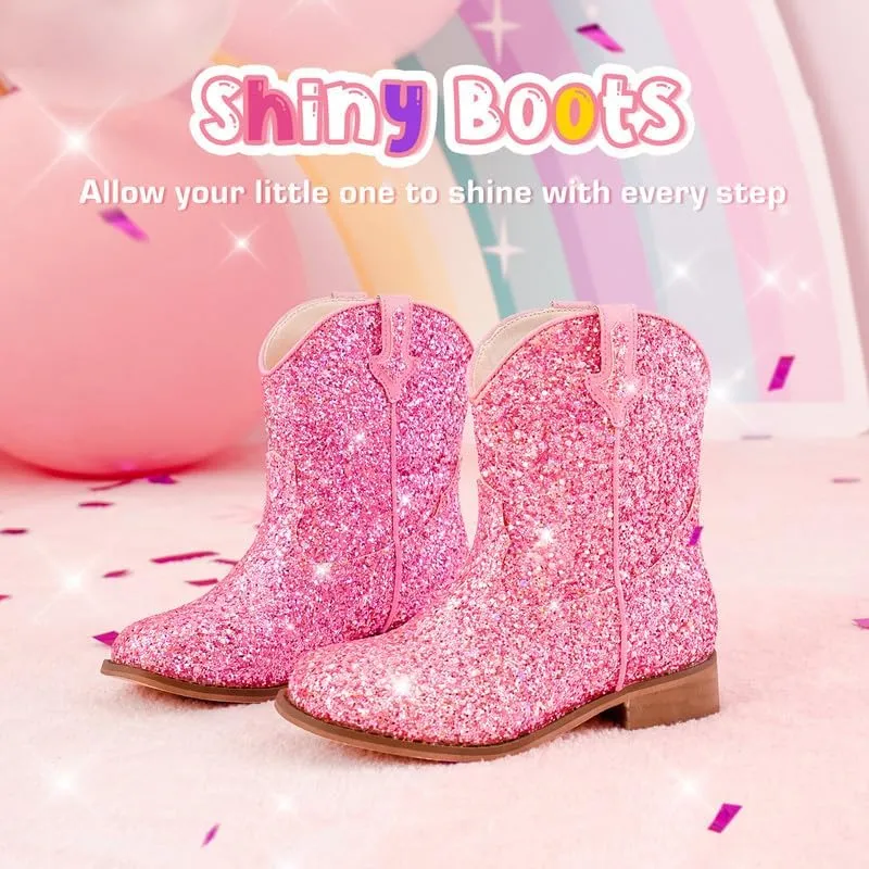 Toddler Girls Cowgirl Boots Western Glitter Cowboy Boot Ankle Boots Little Kids Big Kid Horse Riding Shoes Party Birthday Dress Up