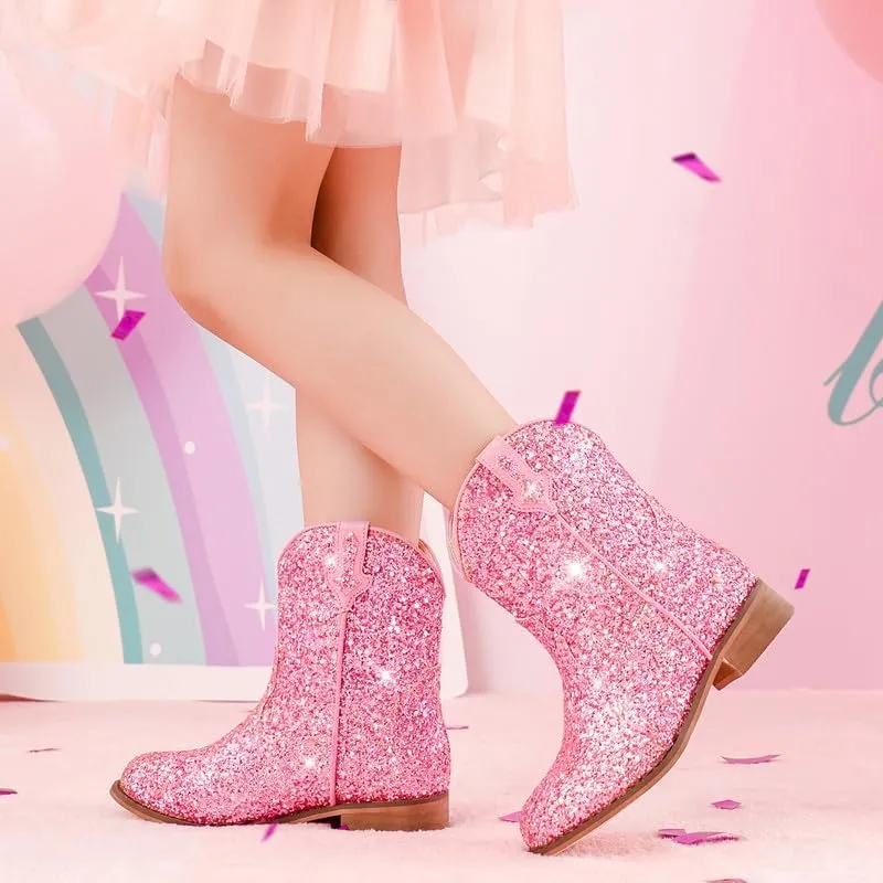 Toddler Girls Cowgirl Boots Western Glitter Cowboy Boot Ankle Boots Little Kids Big Kid Horse Riding Shoes Party Birthday Dress Up